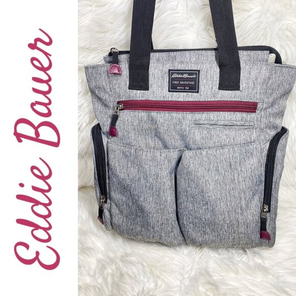 EDDIE BAUER FIRST ADVENTURE TRAVEL TOTE DIAPER BAG HEATHER GRAY 15” X 15” X 8” - Picture 2 of 15